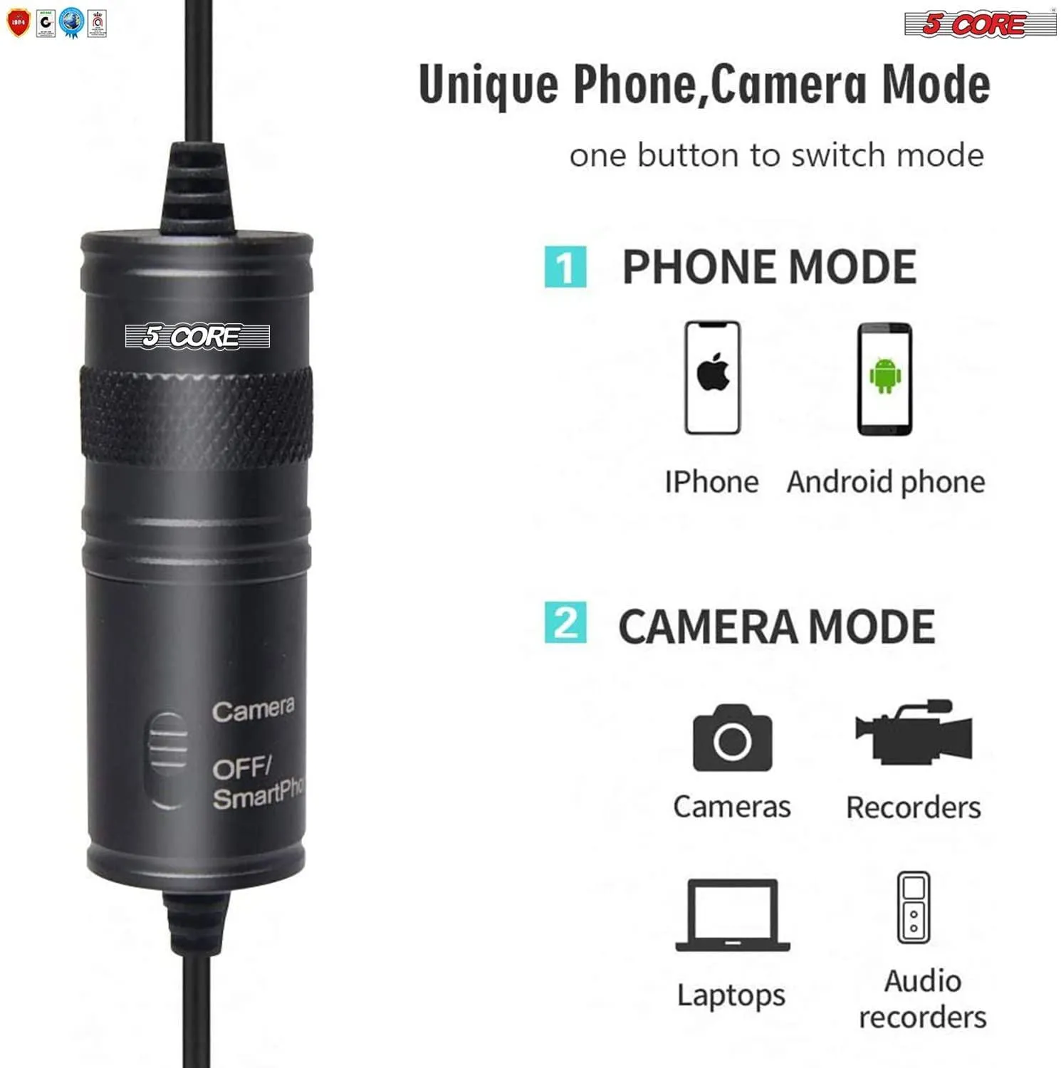 5 Core Professional Microphone Lavalier Mic Microphone for Phone, Clip