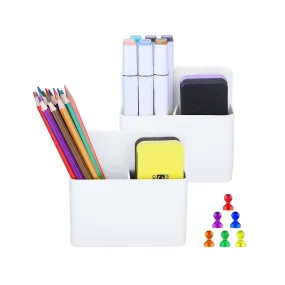 Antner 2 Pack Magnetic Dry Erase Marker Holders with Magnetic Push Pins | Dry Erase and Pen Storage Organizers