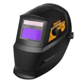 Ingco 92 x 42 mm Auto Darkening Welding helmet with on/off variable shade control switch fully automatic solar cell powered safety Hood ABS Plastic for ARC MMA MIG TIG welding.