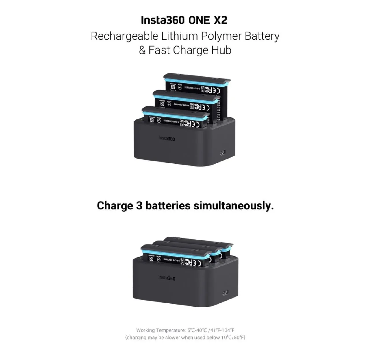 Insta360 One X2 Battery Kit - 2 Batteries (1630mAh x2pcs) & 1 Fast Charge Hub