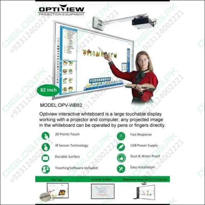 Optiview Interactive Whiteboard Touchable Display 82 Inch Size Working With Projector Opv-wb82 In Pakistan