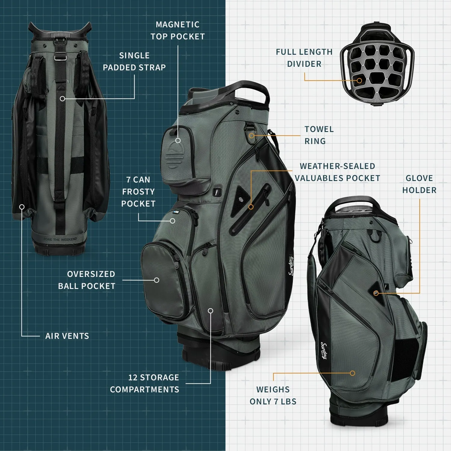 Sunday Golf The Big Rig | Midnight Green Cart Bag