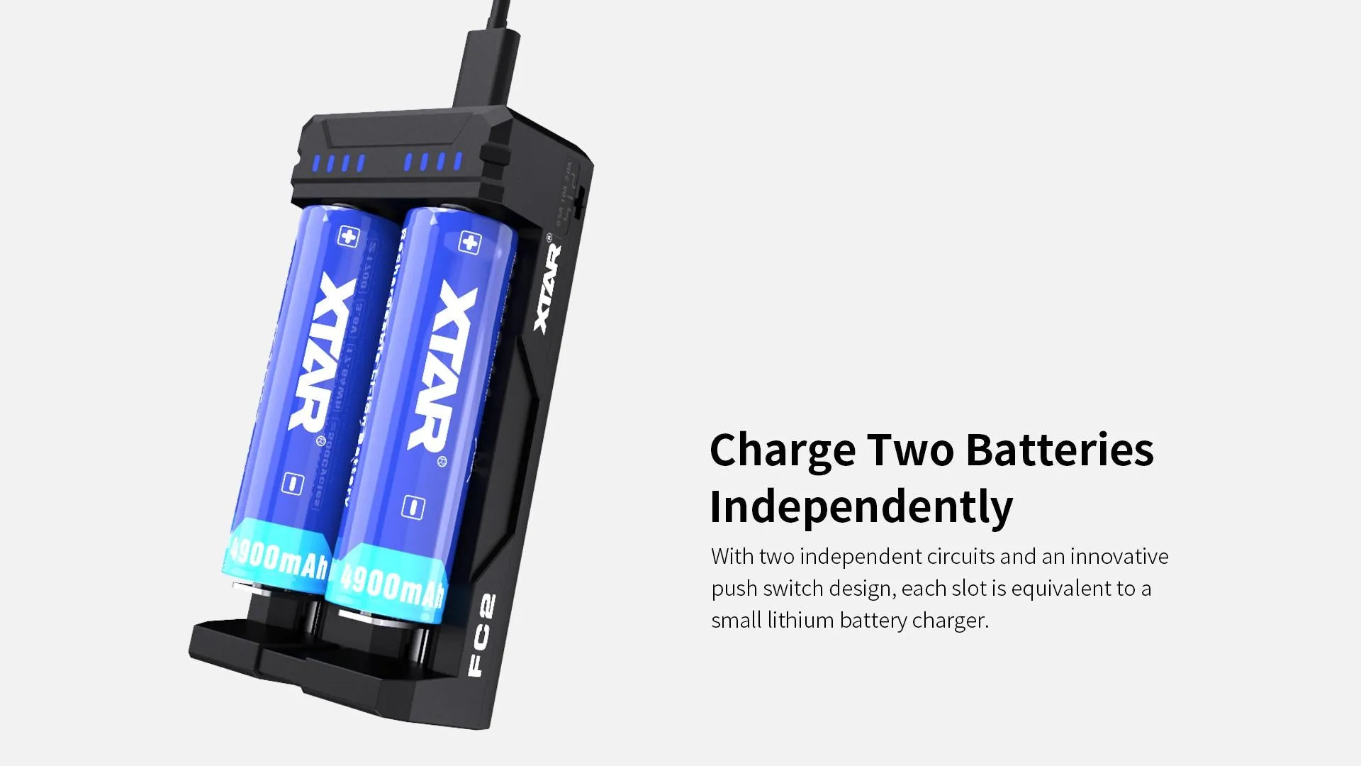 XTAR FC2 2-Bay 2A USB-C Fast Battery Charger