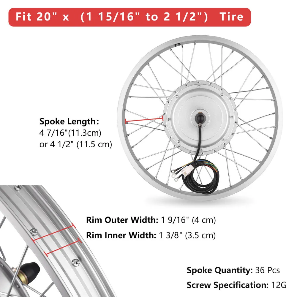 Yescom 20" Electric Bicycle Motor Front Wheel Kit 36v 750w